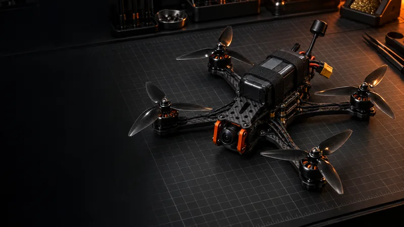 Drone FPV sur un tapis d’atelier